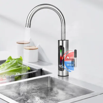 Obrázok produktu pre Elektrický kohútik na teplú vodu – armatúra pre prietokový ohrievač – 3000 W – okamžité ohrievanie – otočný o 360° – studená a teplá voda – CE – biela farba