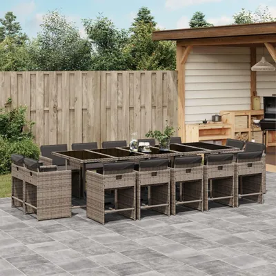 Produktbild von Möbel 15-tlg. Garten-Essgruppe mit Kissen Grau Poly Rattan - Gartenmöbelgarnituren 3211232