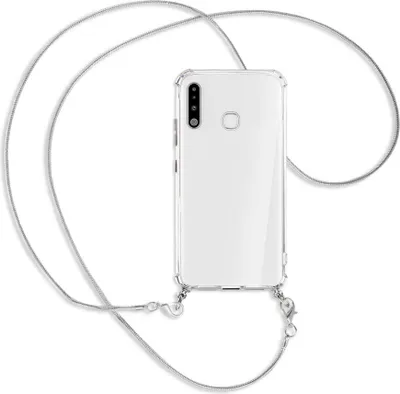 Produktbild von Handykette Backcover-Schutzhülle mit Band (Metall silberfarben) für Samsung Galaxy A70e - silberfarbene Kette Snake