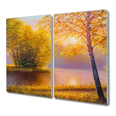 Produktbild von Coloray Hackbrett Herdabdeckplatte 2x30x52 cm Küchenbrett Kochplattenabdeckung Schneidebrett - Blumen Fluss Natur