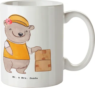 Produktbild von Mr. & Mrs. Panda Kaffeetasse Lieferdienstmitarbeiterin Herz - Weiß - Geschenk, Tasse, Pizzabringdienst, Pizzabäckerin, Teetasse, Keramiktasse, Pizza Backen, Keramikbecher