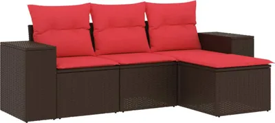 Produktbild von vidaXL 4-teiliges Gartensofa-Set mit Kissen, braun, Polyrattan