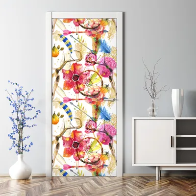 Produktbild von Dekorative Türsticker Aufkleber selbstklebend Klebefolie Türposter Totenkopf Blume grau 70 x 200 cm