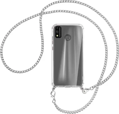 Produktbild von Handykette Backcover-Schutzhülle mit Band (Metall silberfarben) für Honor 9X Lite - silberfarbene Kette