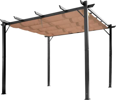 Produktbild von Pergola Pavillon mit einstellbarem Stoffdach 3 x 4 m Terrassen-Vordach Aluminium Sonnenschutz Überdachung Terrasse Garten Grau+Braun