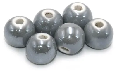 Produktbild von Vintageparts Porzellanperlen handgemacht grau 12 mm, 6 Stück