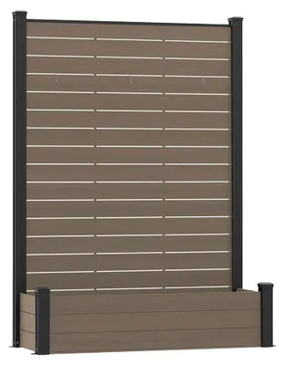 Produktbild von Garten-Sichtschutz mit integrierter Pflanzbox, Sichtschutzpaneel aus WPC in Holzoptik, Aluminiumstruktur für Balkone, Hotels und Bars / Taupe