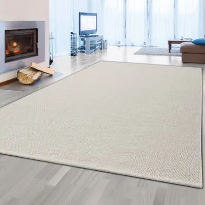 Produktbild von r handgewebter Wollteppich Uni Design in creme Größe - 120 x 170 cm