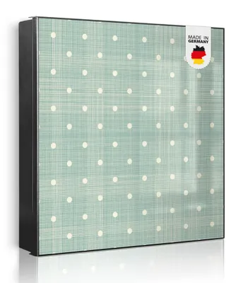 Produktbild von banjado Schlüsselkasten aus Metall, 30x30cm groß mit 32 Haken, als Magnettafel nutzbar, Korpus schwarz, Anschlag links, Punkte Lindgrün [SKG2 12152]