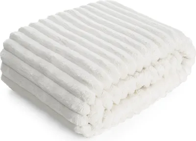 Zdjęcie produktu dla EUROFIRANY | Koce - SOFT - 70x160 cm - Biały - Elegancki efekt 3D - Miękki i przytulny