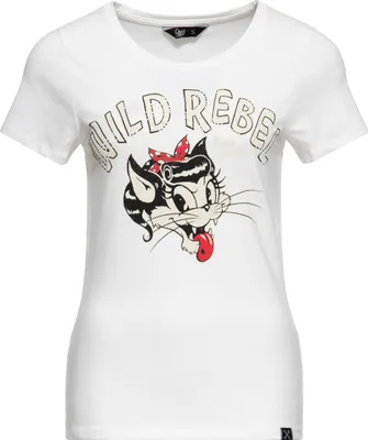 Produktbild von QUEEN KEROSIN Basic T-Shirt Mit Cartoon Print Wild Rebel Offwhite M