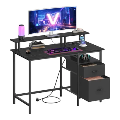 Produktbild von VASAGLE Arbeitstisch mit Monitorständer und Stoffschubladen, Computertisch mit Ladestation, für Büro, 120 x 60 cm, schwarz
