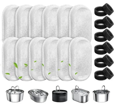 Produktbild von 24 Ersatzfilter für Katzenbrunnen – 12 Aktivkohlefilter und 12 Schaumstofffilter