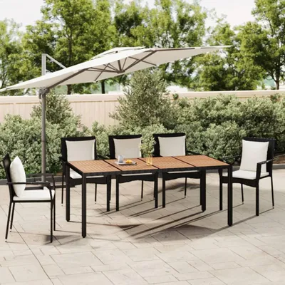 Immagine prodotto di Tavolo da giardino con piano in legno in poly rattan nero e legno di acacia