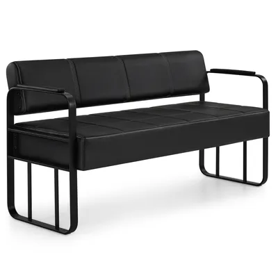Produktbild von 3-Sitzer Sitzbank mit Mattschwarzen Armlehnen, Polsterbank mit Rückenlehne, Sitzbreite 144cm, Wartebank Wohnzimmerbank, W528