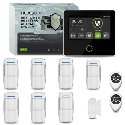Produktbild von HUXGO Funk Alarmanlage Haus WLAN & GSM 4G Set 7x Bewegungsmelder, 1x Türsensor, TUYA App HXA502 B
