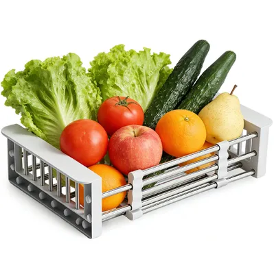 Produktbild von STILVORA Spülen, Ausziehbarer Spülbecken-Abtropfkorb, Küchen Siebkorb, Abtropf- & Gemüsewaschkorb, Verstellbar & Platzsparend, Grau