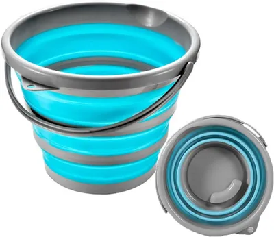 Imagen del producto de Cubo de silicona plegable, de 10 litros, color azul, ideal para llevar de viaje