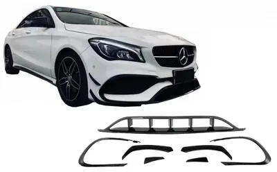 Productafbeelding van Splitter-aerodynamische kit voor Mercedes CLA W117 (facelift model, 2016-2018), met CLA45-look, inclusief canards, in glanzend zwart.
