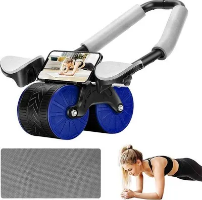 Obrázek produktu pro Uniqoos® Ab-Roller, cvičební pomůcka na břicho s automatickým zpětným mechanismem – 2 v 1: kotouč na posilování břicha a opěrka na plank. Široké, šestivrstvé kolo, materiál ABS/PVC, EVA rukojeti, barva modrá/červená/oranžová