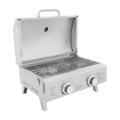 Zdjęcie produktu dla Stołowy grill gazowy BBQ ze stali nierdzewnej, wolnostojący, składany, do użytku na zewnątrz, srebrny