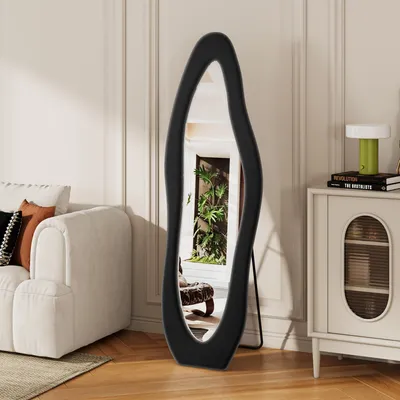 Productafbeelding van ProximaX Volledige spiegel, 160x50 cm, zwart, onregelmatige vorm met fluweelframe, geschikt voor zowel vrijstaand gebruik als wandmontage