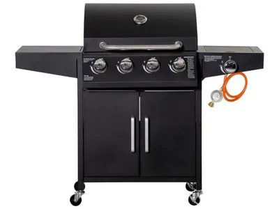Zdjęcie produktu dla Outsunny grill gazowy z 3 palnikami każdy 3 kw mobilny 4 kółka grill siatka czarny