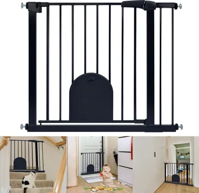Image de UISEBRT Barrière de sécurité pour bébés Sans percer Barrière avec porte coulissante pour chiens et chats Barrière de sécurité Taille : 85-95 cm Noir