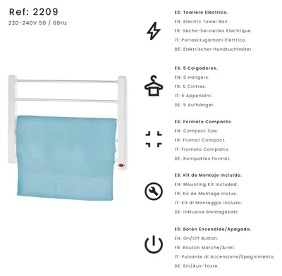 Produktbild von Handtuchheizkörper elektrisch 65W, 60x44 cm, Wandmontage, Weiß, Jocca
