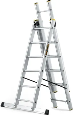 Produktbild von Leiter PRO Serie Aluleiter 3-teilig Mehrzweckleiter 3x6 Stufen Leiter Multifunktionsleiter Kombileiter bis 150 kg Beslastbar - Arbeitshöhe 4,43 m - inkl. Eimerhaken