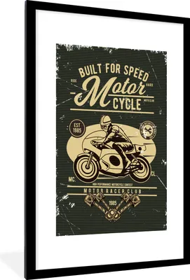 Produktbild von MuchoWow® MuchoWow® Gerahmtes Poster Motorrad - Mann - Retro 60x90 cm - Poster mit zchwarzem Bilderrahmen - Dekoration - Wandposter Wohnzimmer - Hochwertig