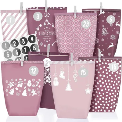 Produktbild von Adventskalender Tüten 24 XXL Geschenktüten Wiederverwendbar Rosa