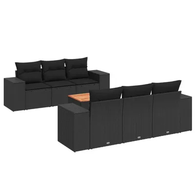 Productafbeelding van vidaXL 7-delige tuinmeubelset met kussens, zwart, polyrotan