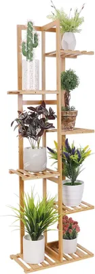 Obrázek produktu pro Bambusový regál na rostliny, výška 124cm - schodište na rostliny pro vysoké