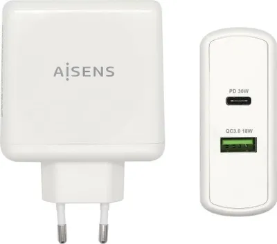 Zdjęcie produktu dla Ładowarka ścienna Aisens ASCH-2PD30QC-W/ 1xUSB Type-C/ 1x USB/ 48W