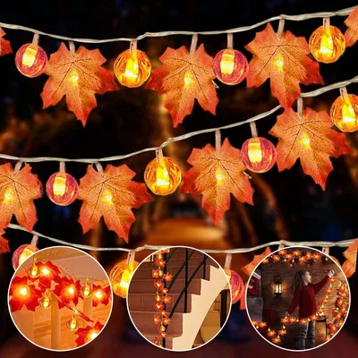 Ahornblatt-Lichterkette 6 m, 40 LEDs, Herbstdeko, Kürbis, IP65