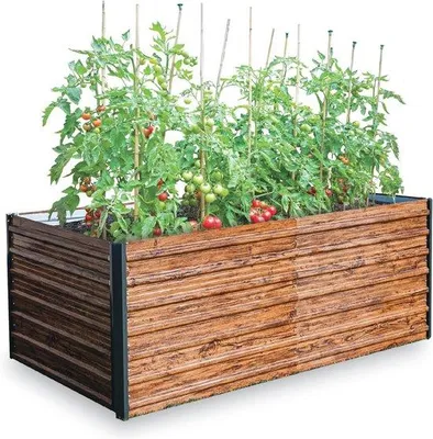 Productafbeelding van Verhoogde Bloembak - Metalen Tuinbed met Houteffect voor Groenten en Planten - 200 x 100 x 77 cm