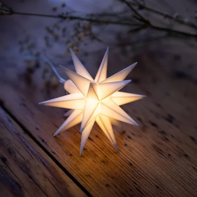 Produktbild von Novaliv Weihnachtsstern Dekostern | 8cm WEISS | nur Innen | LED Lampe mit Batteriefach | Weihnachtsdeko Stern beleuchtet