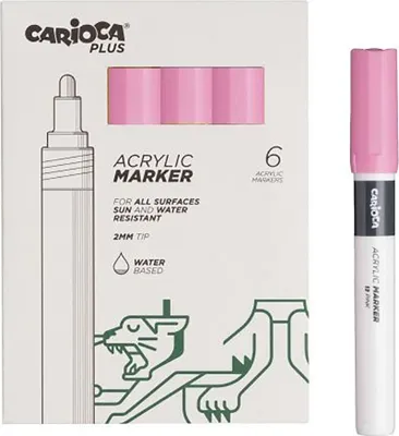 Imagen del producto de Carioca, set de 6 marcadores de acrílico – punta de 2 mm – color rosa