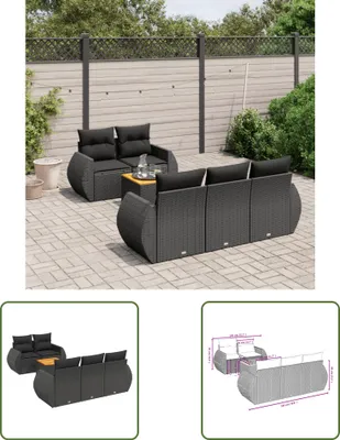 Produktbild von The Living Store 6-tlg. Garten-Sofagarnitur mit Kissen Schwarz Poly Rattan