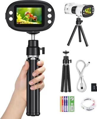 Zdjęcie produktu dla Mikroskop do smartfona – cyfrowy mikroskop ręczny z USB – powiększenie 500–1500x – wyświetlacz 5,1 cm – przenośny, kieszonkowy – bez akumulatora – biały