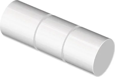 A white cylindrical object with three light gray bands around it, presented on a white background.