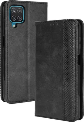 Produktbild von Samsung Galaxy A12 Hülle - Coverup Vintage Style Klapphülle - Schwarz