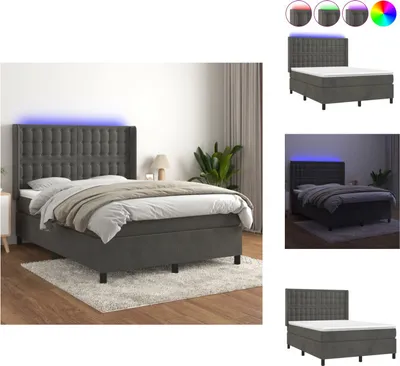 Image de vidaXL Lit Boxspring avec matelas & LED Gris foncé 140x200 cm Velours - Lits et Sommiers