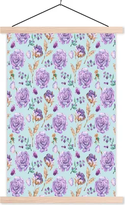Produktbild von MuchoWow® Textilposter Blumen - Rosen - Lila 40x60 cm mit holzfarbenen Rahmen - Poster