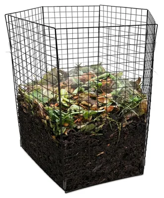 Productafbeelding van Relaxdays Composter van metaal, biologisch afvalcontainer voor de tuin, afmetingen (hoogte x breedte): 100 x 50 cm, zeshoekige draadcomposter, zwart, AI-gegenereerde afbeelding