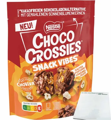 Produktbild von Nestle Choco Crossies Snack Vibes Salted Popcorn Caramel Taste (100g Packung) + usy Block