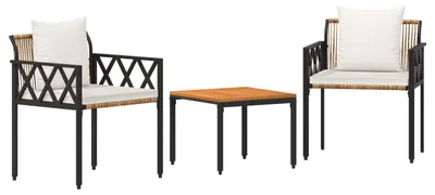 Image de Ensemble de mobilier de jardin, 3 pièces, couleur marron et crème, en polyrotin