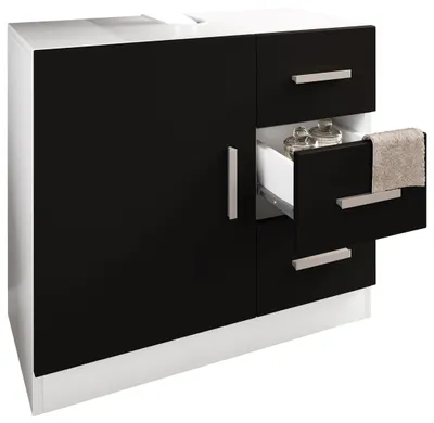 Image de Meuble lavabo en bois | Armoire de salle de bain | Dimensions: H. 56 x W. 63 x D. 30 cm | 1 porte tournante | 3 tiroirs | mobilier de salle de bain moderne – Zalo XL