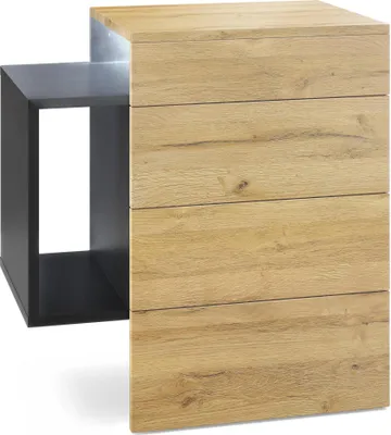 Produktbild von Vladon Nachttisch Queens,  Germany, Nachttischschrank mit 2 Schubladen und 1 seitlichem Fach zur Wandmontage, Schwarz matt/Eiche Natur, inkl. LED Unterbaustrahler weiß (60 x 63 x 36 cm)